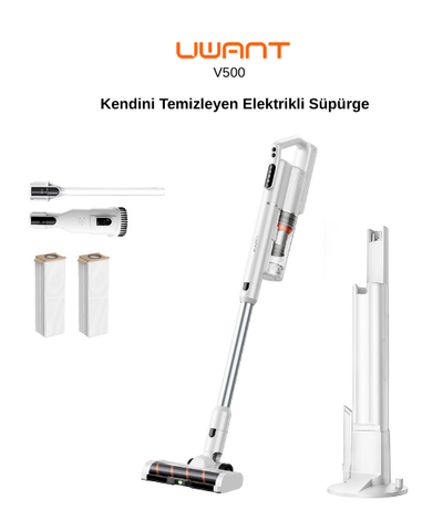 UWANT V500 Kendini Temizleme Sistemli Şarjlı Dik Süpürge Beyaz