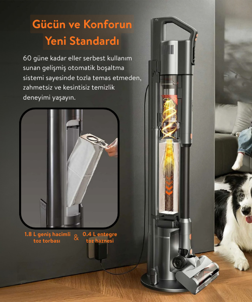 UWANT V500 Kendini Temizleme Sistemli Şarjlı Dik Süpürge Gri