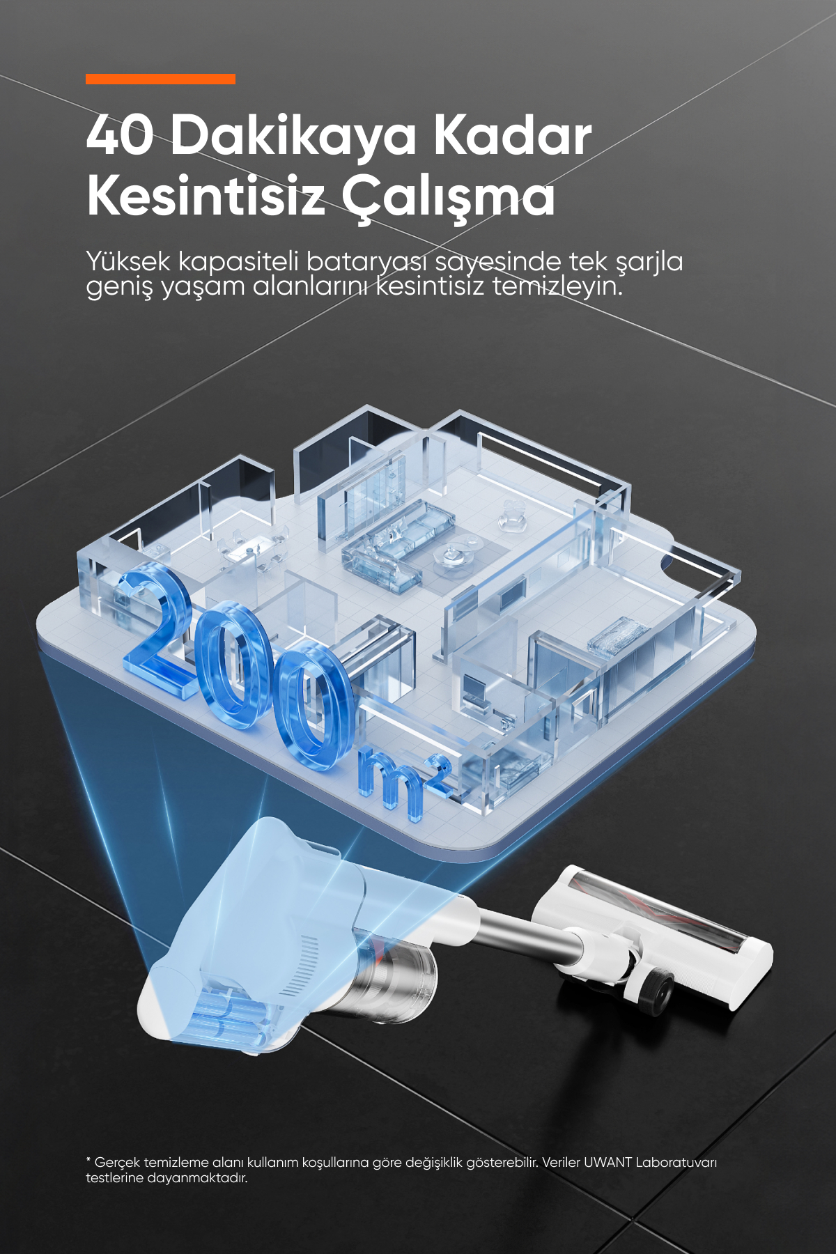 UWANT V500 Kendini Temizleme Sistemli Şarjlı Dik Süpürge Beyaz