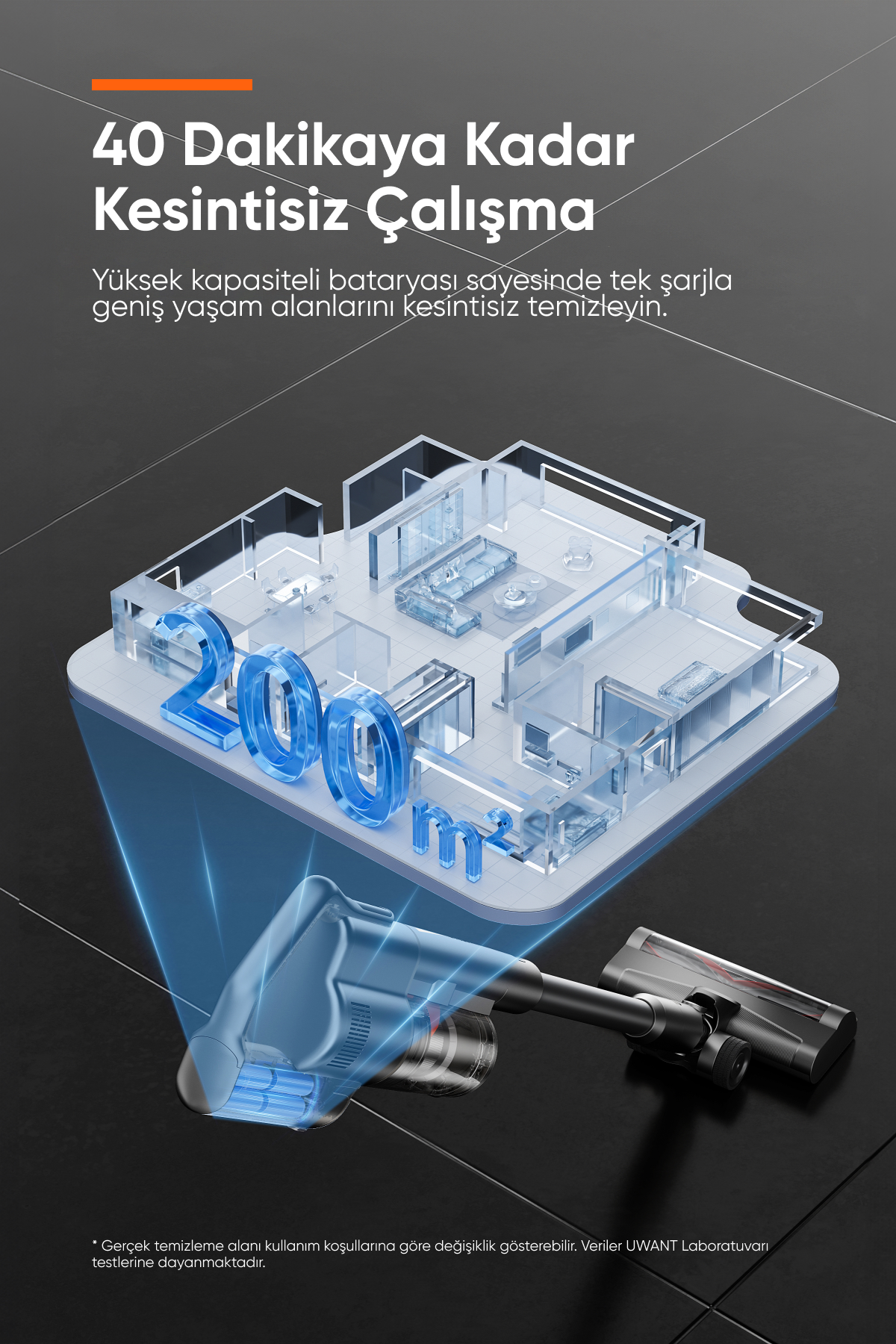 UWANT V500 Kendini Temizleme Sistemli Şarjlı Dik Süpürge Gri