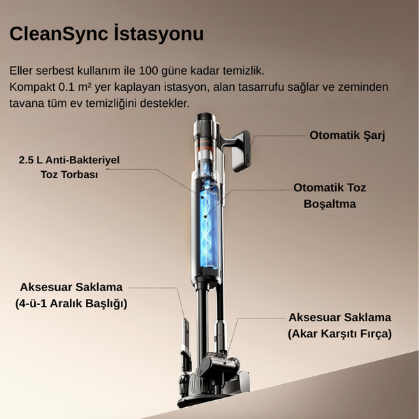 UWANT V600 Kendini Temizleme Özellikli Kablosuz Şarjlı Dik Süpürge