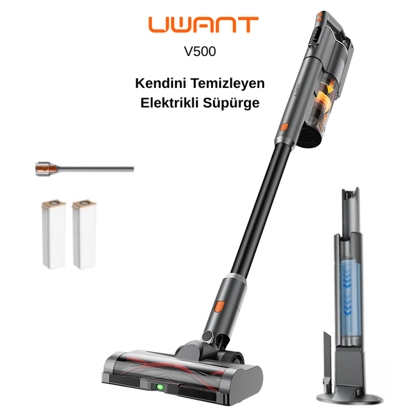 UWANT V500 Kendini Temizleme Sistemli Şarjlı Dik Süpürge Gri