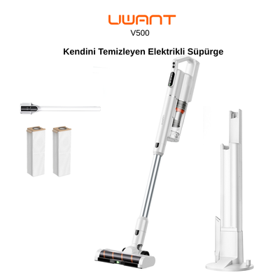 UWANT V500 Kendini Temizleme Sistemli Şarjlı Dik Süpürge Beyaz